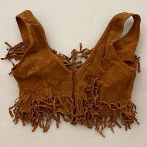 ASOS US 0 100% LEATHER BROWN FRINGED VEST $125 RETAIL